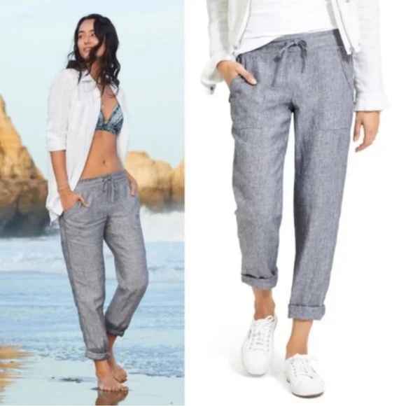 Athleta Pants - Athleta Cabo 100% Linen Drawstring Gray Grey Ankle Joggers 8T EUC medium M Pants